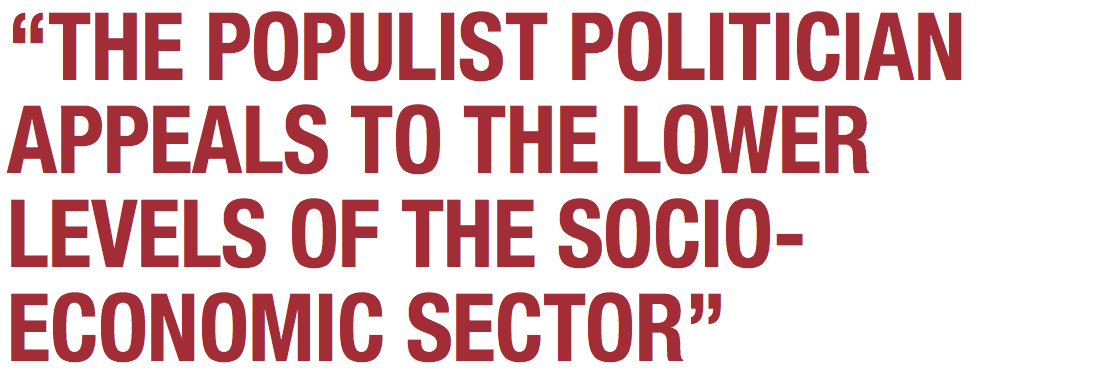 THE POPULIST POLITICIAN APPEALS to the LOWER LEVELS of the SOCIO-ECONOMIC SECTOR