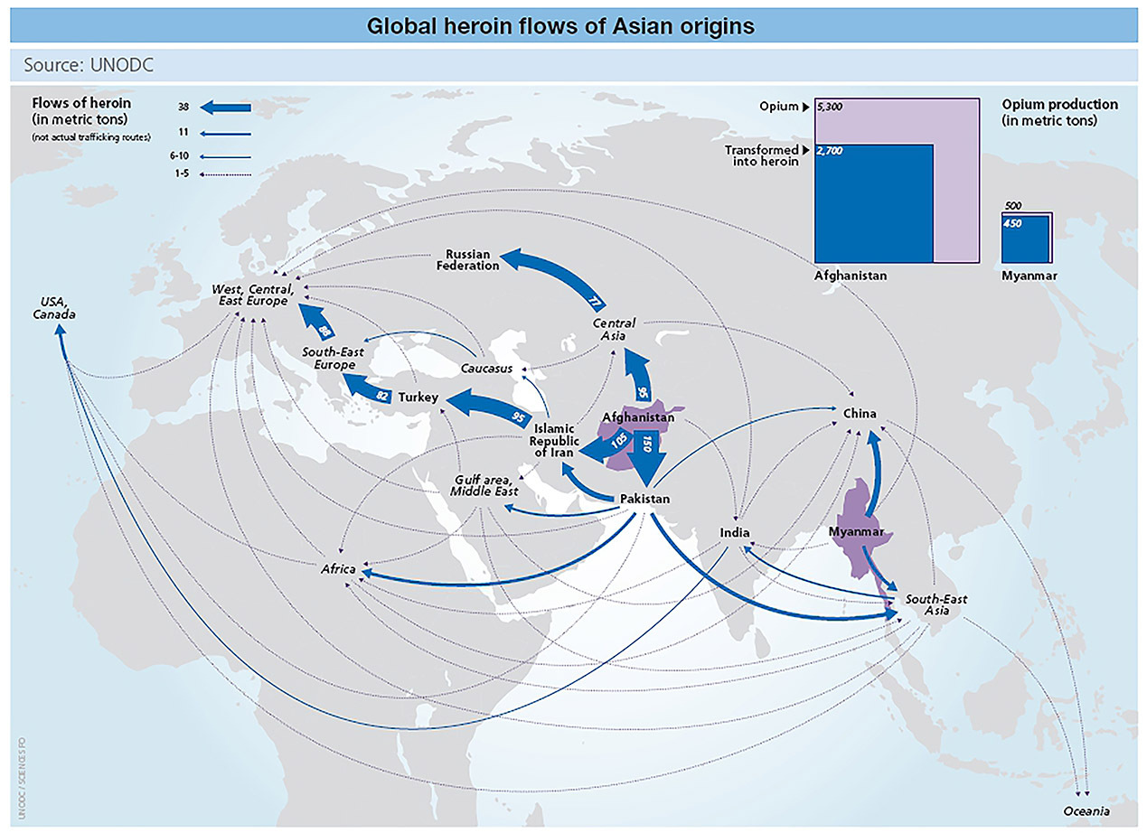 Global heroin flows of Asian origins