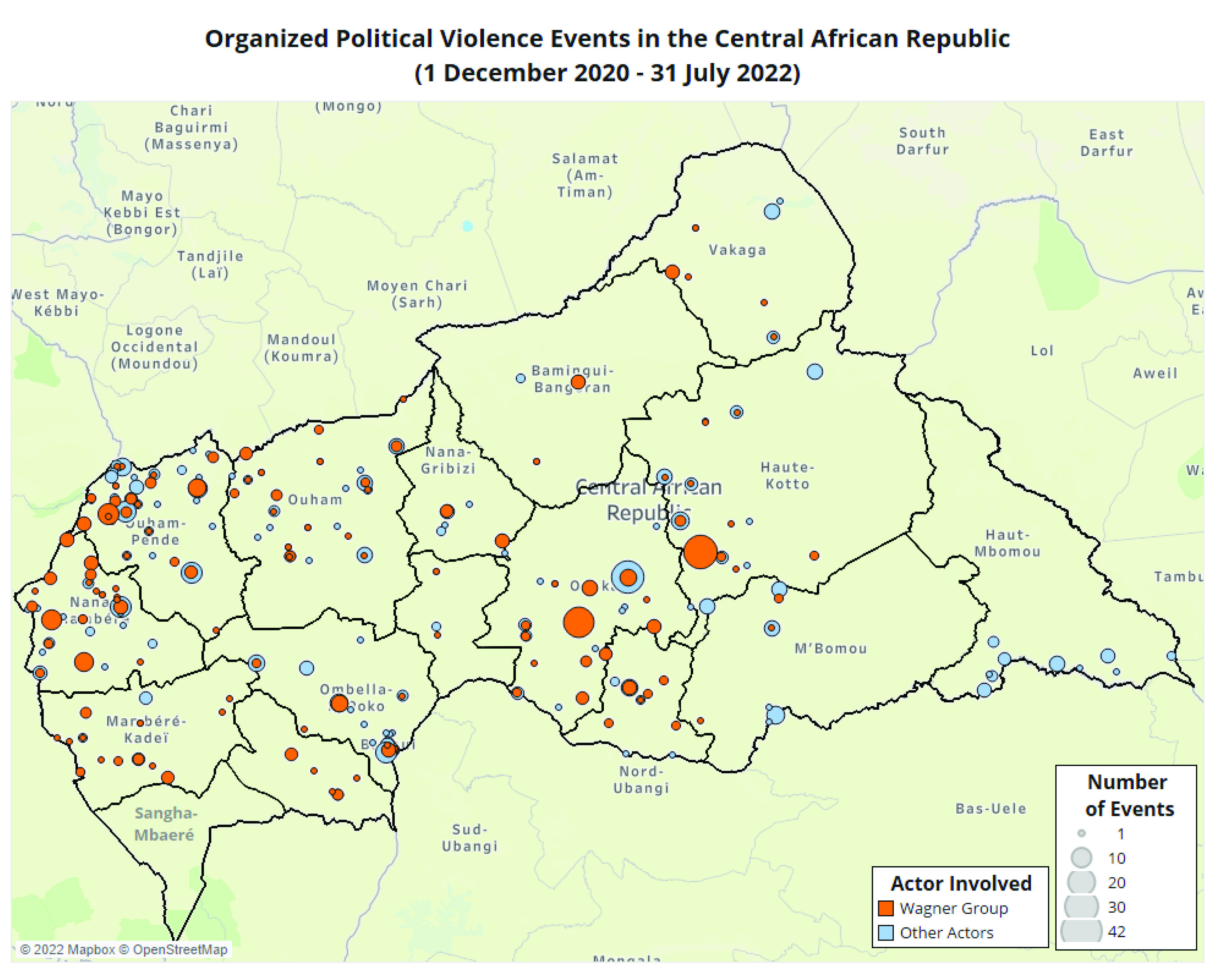Organized Political Violence Events in the Central African Republic (1 December 2020 – 31 July 2022)
