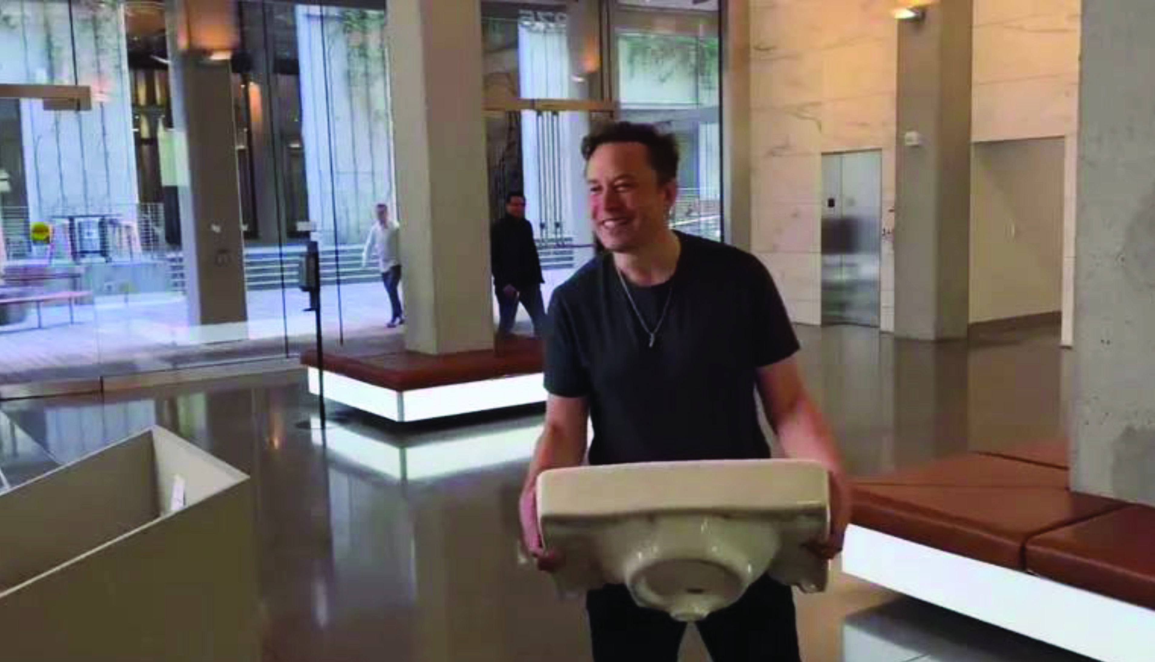 Musk turning up at Twitter’s headquarters carrying a sink, announcing “let that sink in”.